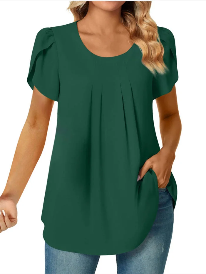 Women's Solid Color Short Sleeve Scoop Neck Top