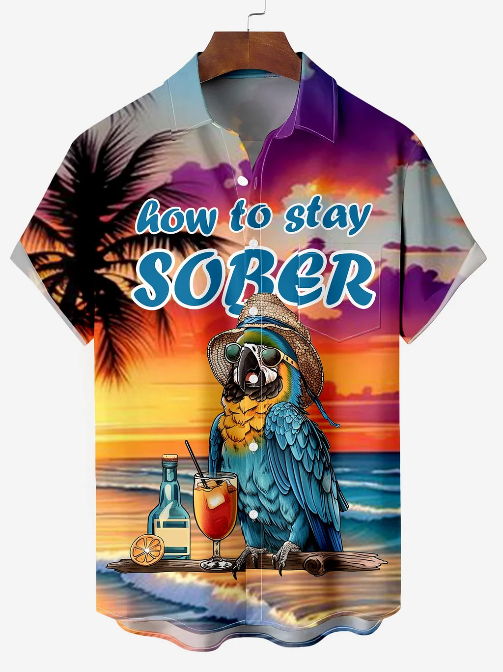 Men's Parrot Beach Beer Casual Shirt PLUSCLOTHESMAN