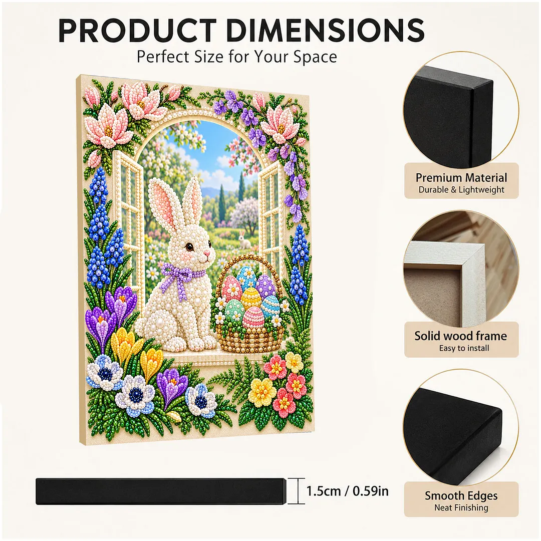 Pearl Painting Kit for Adults Easter Bunny Home Decor Framed 11.81x15.75in