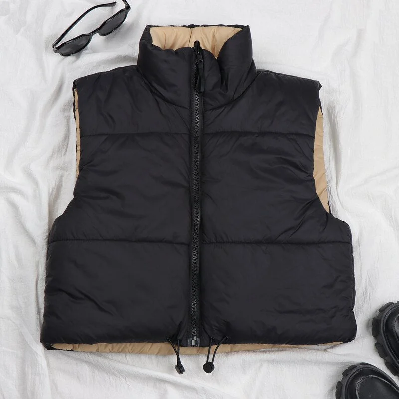 Winter Cropped Vest Women Sleeveless Down jacket Female Warm Gilets Chic Parkas Waistcoat Coat Chalecos Mujer Ladies Bodywarmer