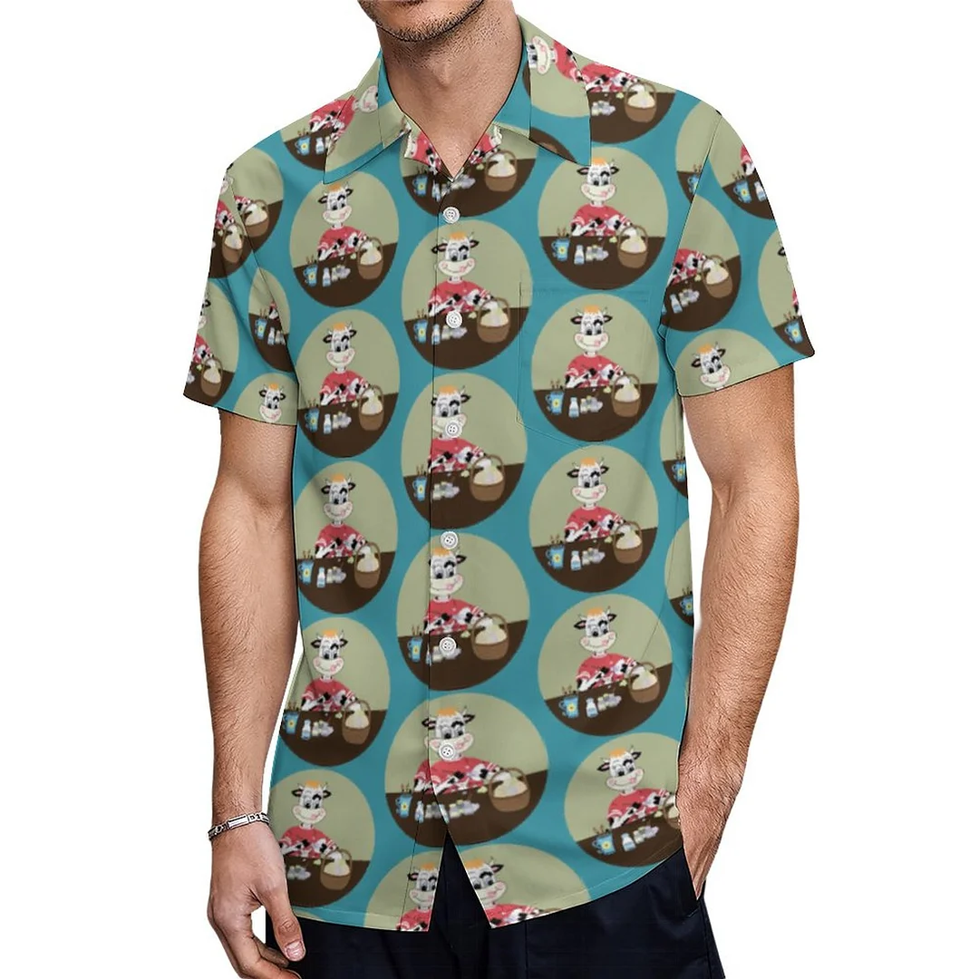 Short Sleeve Cartoon Cow Painting Easter Eggs Hawaiian Shirt Mens Button Down Plus Size Tropical Hawaii Beach Shirts