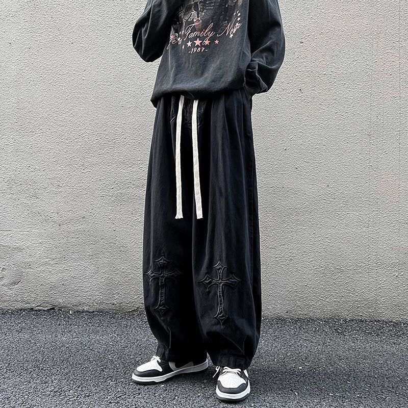 Placestovisits Vintage Y2k Pants Men Baggy Wide Leg Sweatpants Male Oversize Harem Pants Embroidery Streetwear Casual Sport Ankle-length 2025