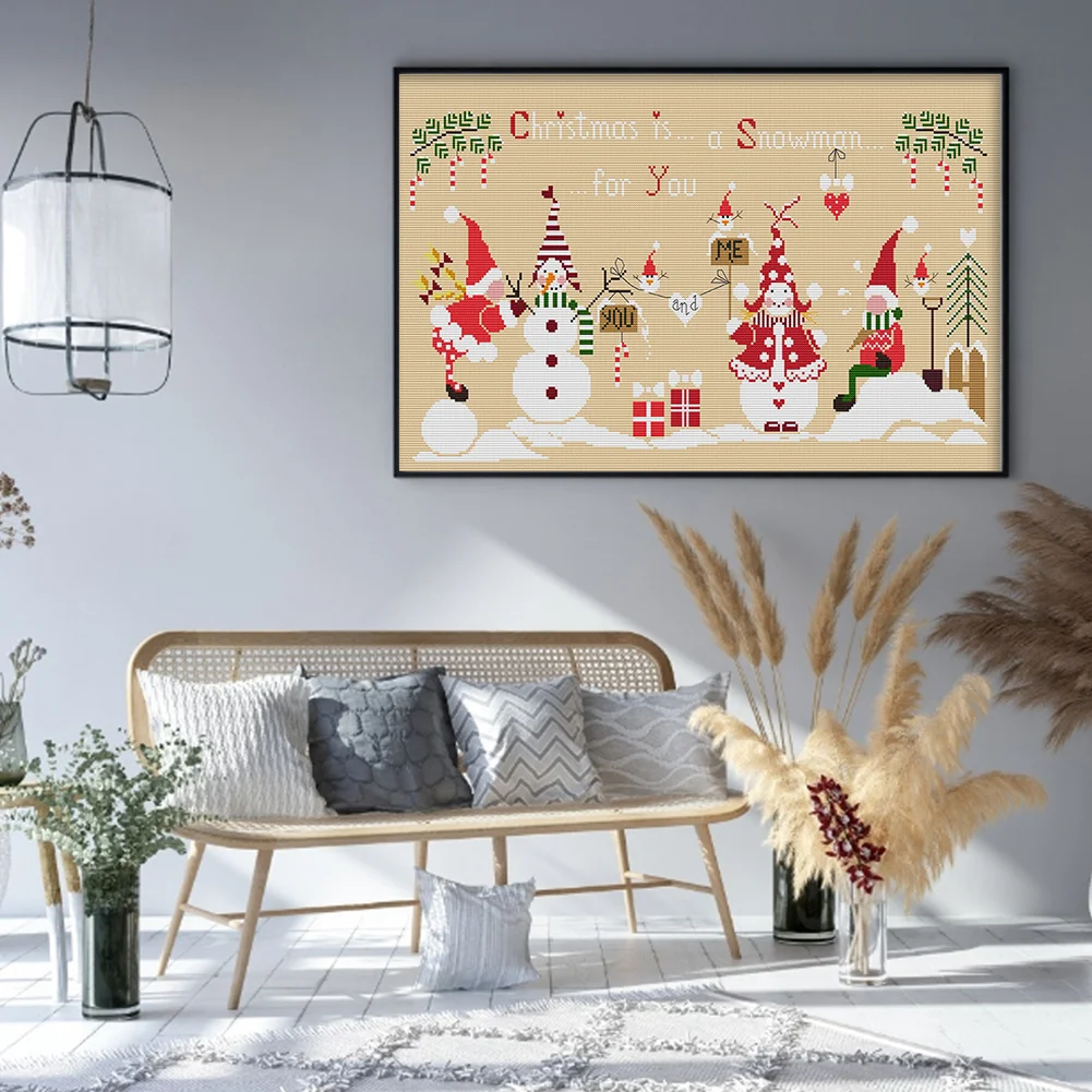 DIY Stamped Cross Stitch 14CT Full Embroidery 57*36cm - Christmas Snowman