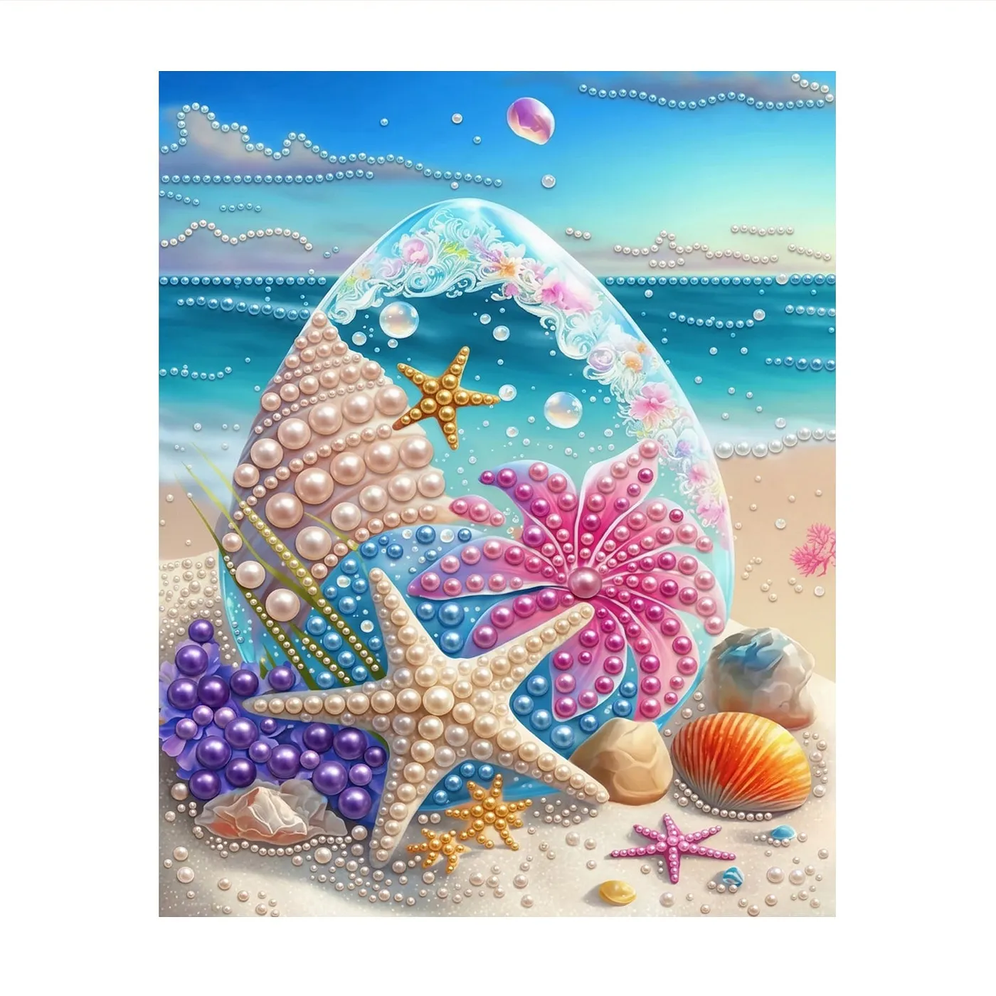 Pink Shells and Sea Stars at Beach - Pearls Painting