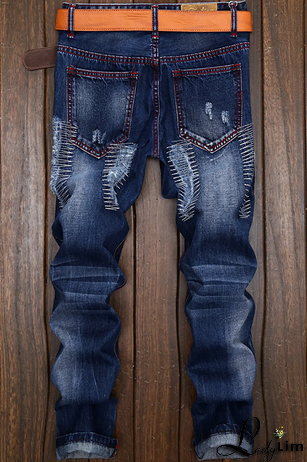 Blue Street Patchwork Tassel Ripped Make Old Bottoms