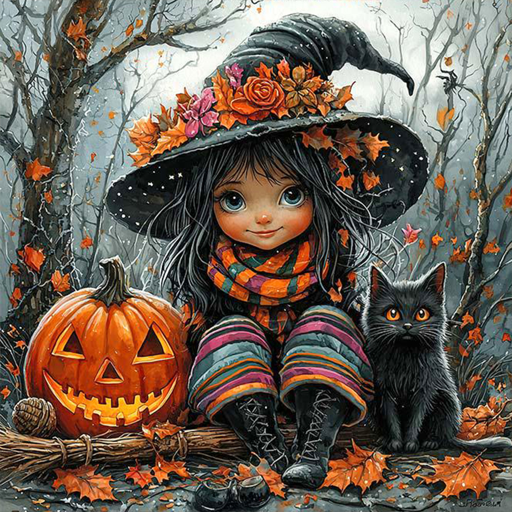 Pumpkin Girl 40*40cm(canvas) full round drill diamond painting