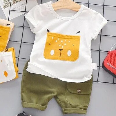 Baby Boys Clothing Toddler Boy 2021 Cute Summer Casual Clothes Set Cartoon Dog Top Green Shorts Suits Kids Clothes 1-4 Years