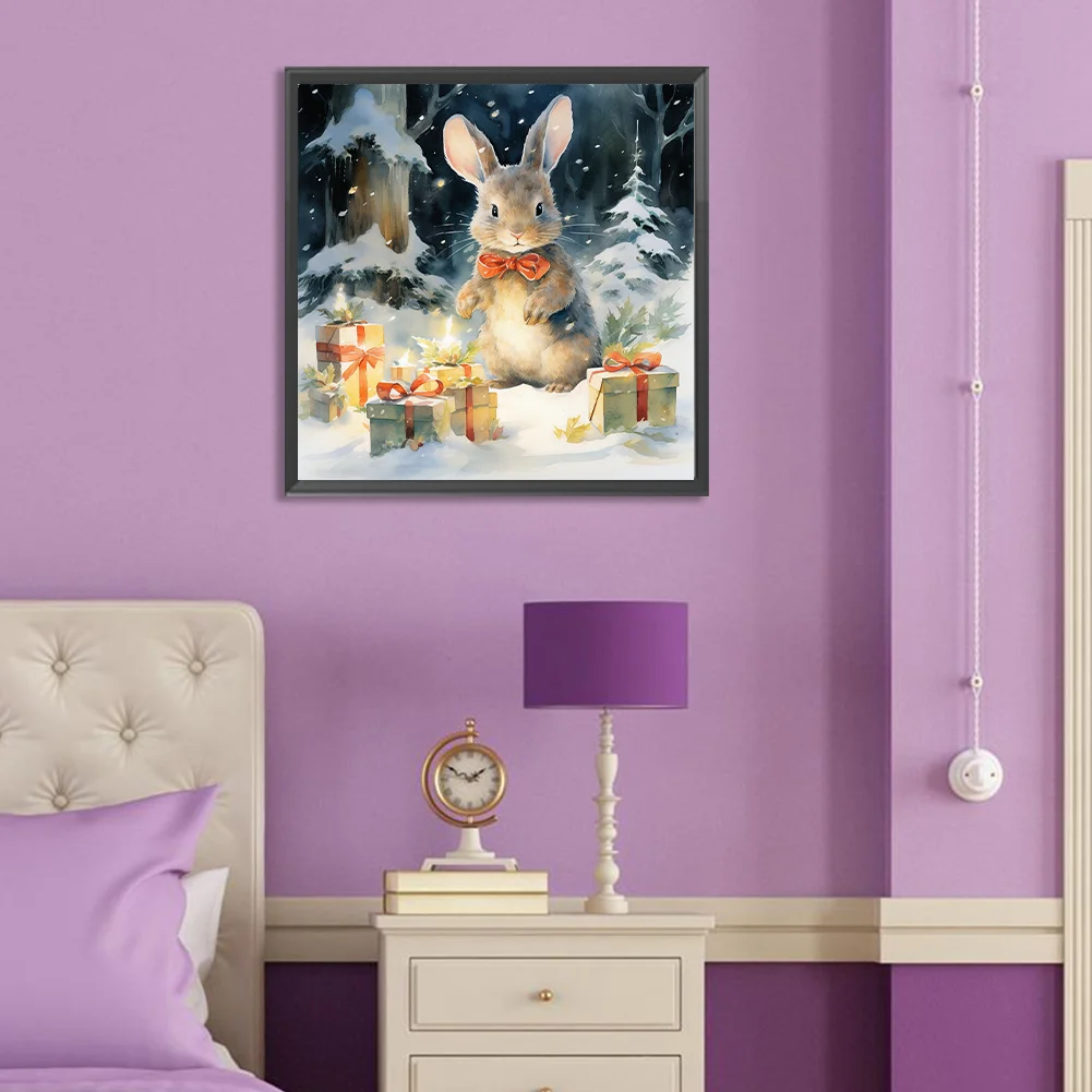 Diamond Painting - Full Round Drill - Winter Gift Bunny(Canvas|30*30cm)