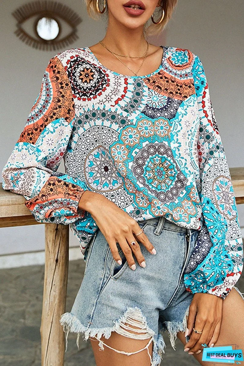 Fashion Casual Print Patchwork O Neck Tops