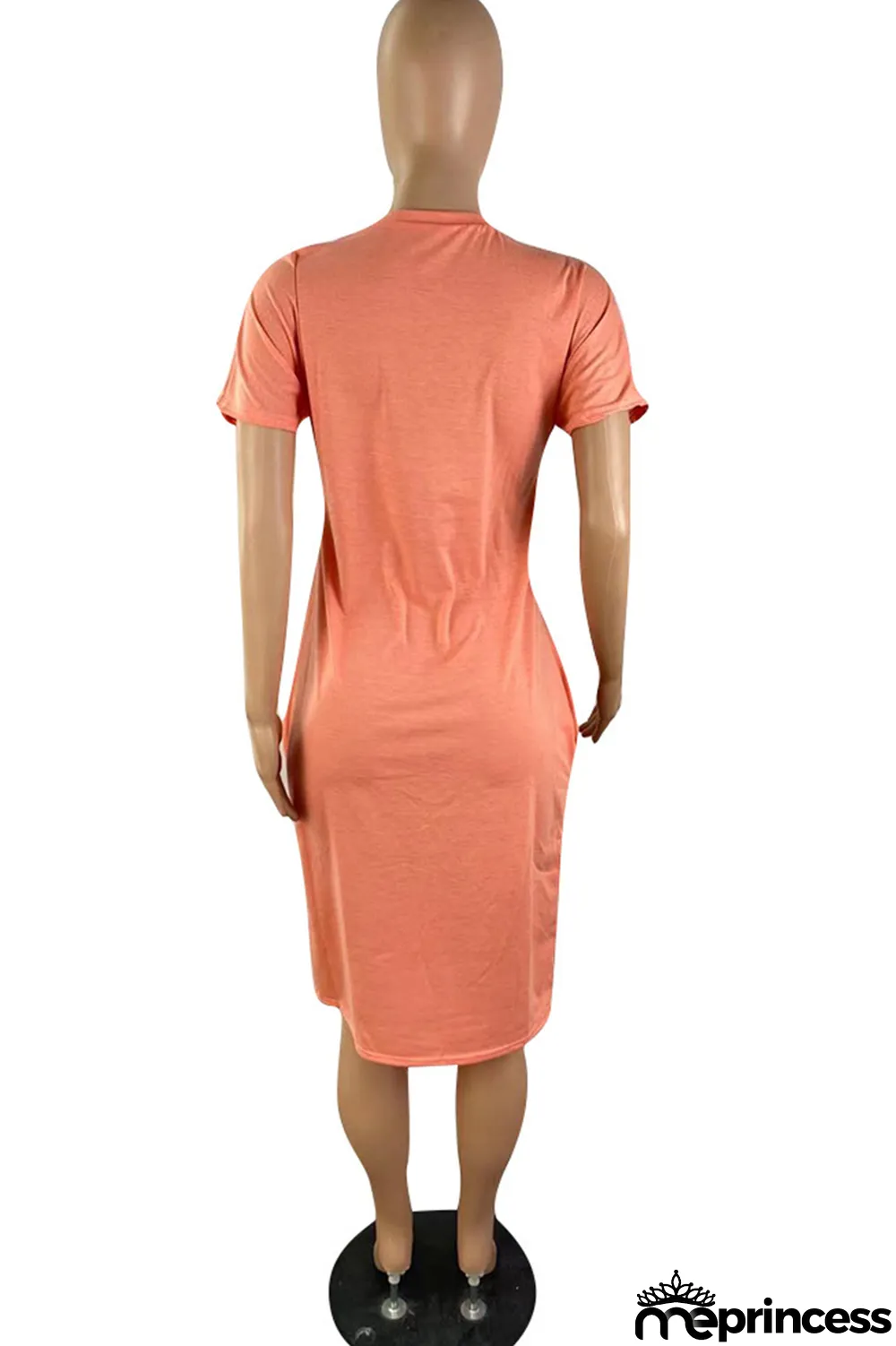 Orange Fashion Casual Solid Basic V Neck Short Sleeve Dress