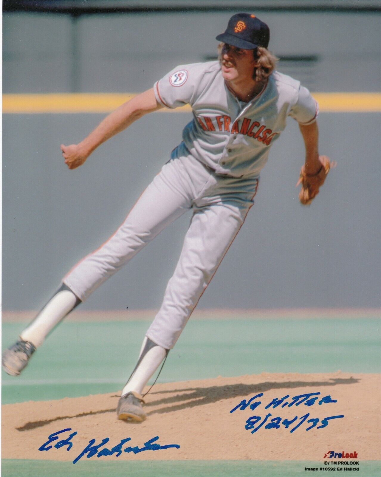 ED HALICKI SAN FRANCISCO GIANTS NO HITTER 8/24/75 ACTION SIGNED 8x10