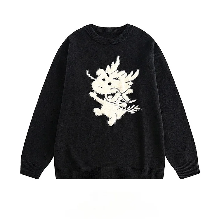 Traceeye Autumn Winter Cartoon Jacquard Christmas O-neck Long-sleeved Sweaters Men's Trendy Brand Loose Casual Couple Pullovers Knitwear