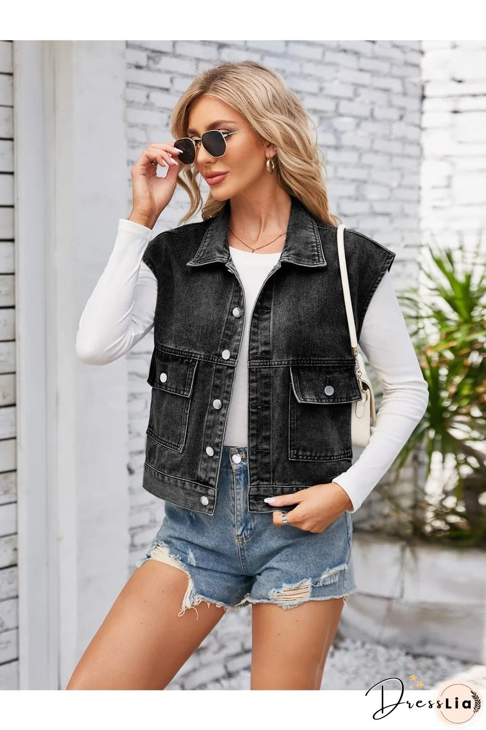 Cap Sleeve Denim Jacket with Pockets