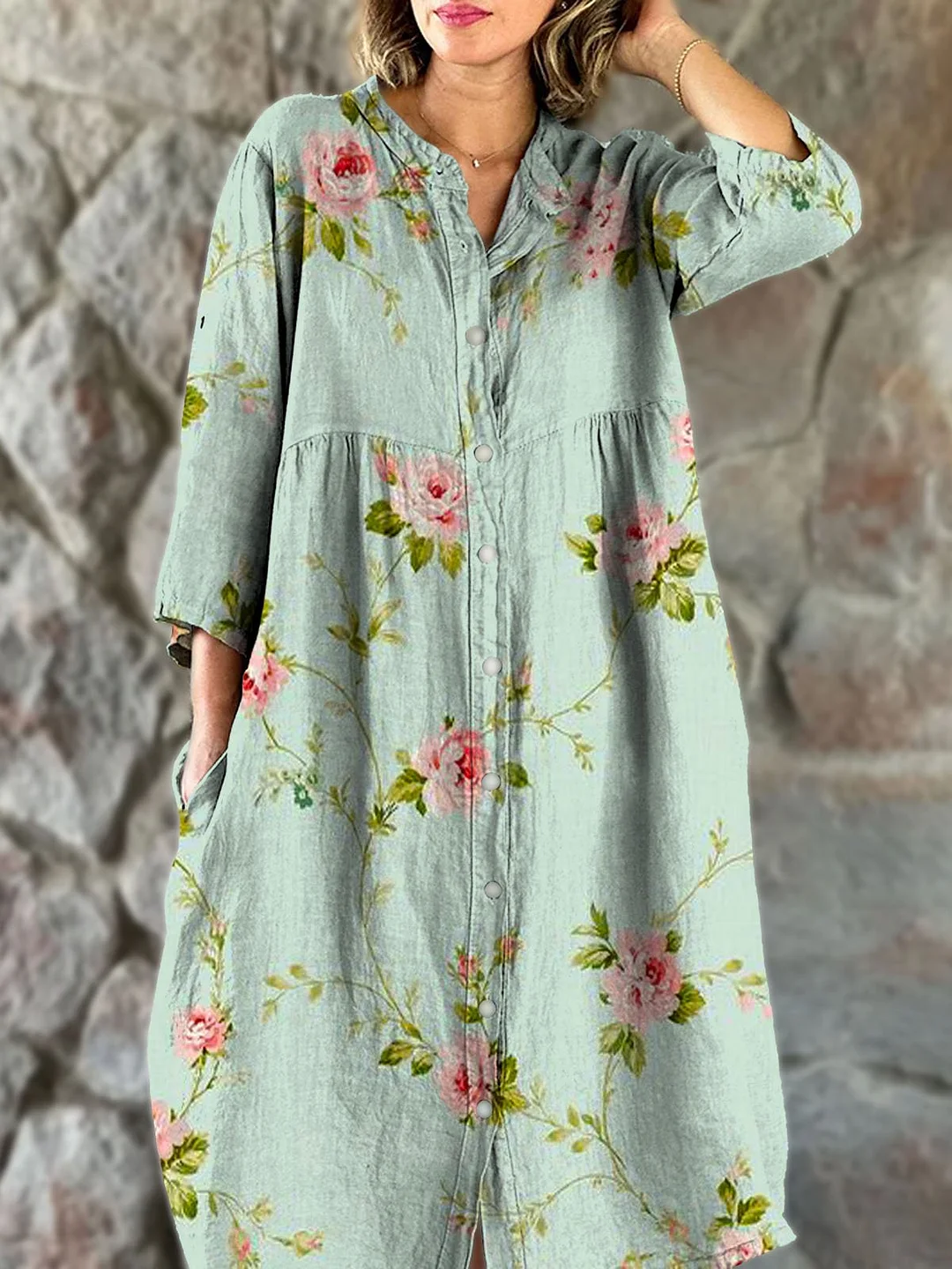 Women's Vintage Floral Art Print Casual Flowy Dress