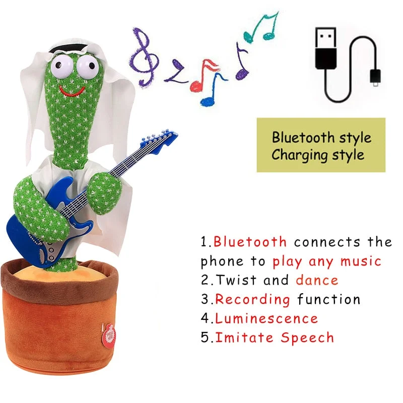 Bluetooth Dancing Cactus Talking Toy Electronic Plush Toys Sing Record Lighten Battery USB Charging Early Education Funny Gift