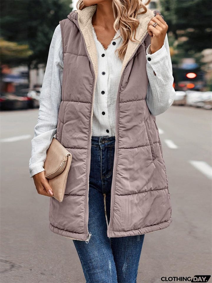 Sleeveless Zip-up Reversible Quilted Vest Puffer Jacket for Women