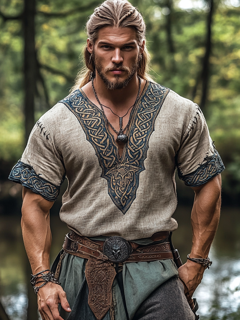 Comstylish Men's Vintage Viking Celtic Art Linen Blend T-shirt