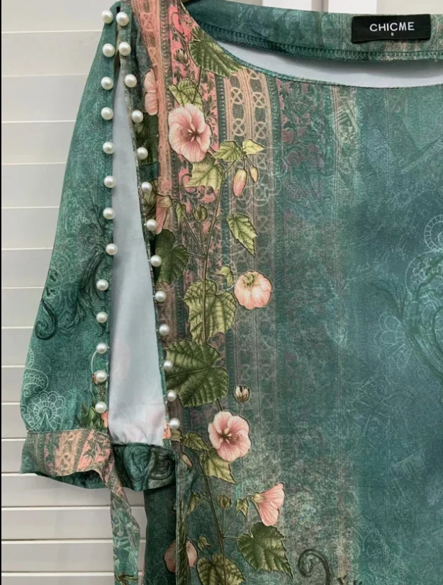 Wongn Wongn Summer Women's Chinese Retro Family Style Loose Casual Round Collar Print Cover Dress