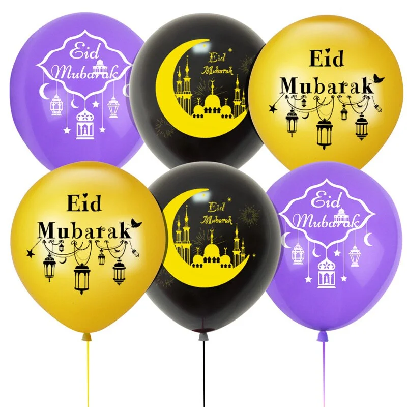 1Set EID MUBARAK Banner Gold Purple Latex Balloons Cake Toppers For Muslim Ramadan Kareem Festival Party DIY Decoration Supplies