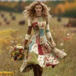 Women's Patchwork Floral Art Cozy Knit Maxi Sweater Dress - Image 2