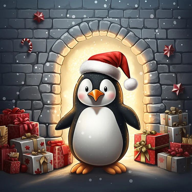 Penguin Giving Gift 30*30CM (Canvas) Full Round Drill Diamond Painting gbfke