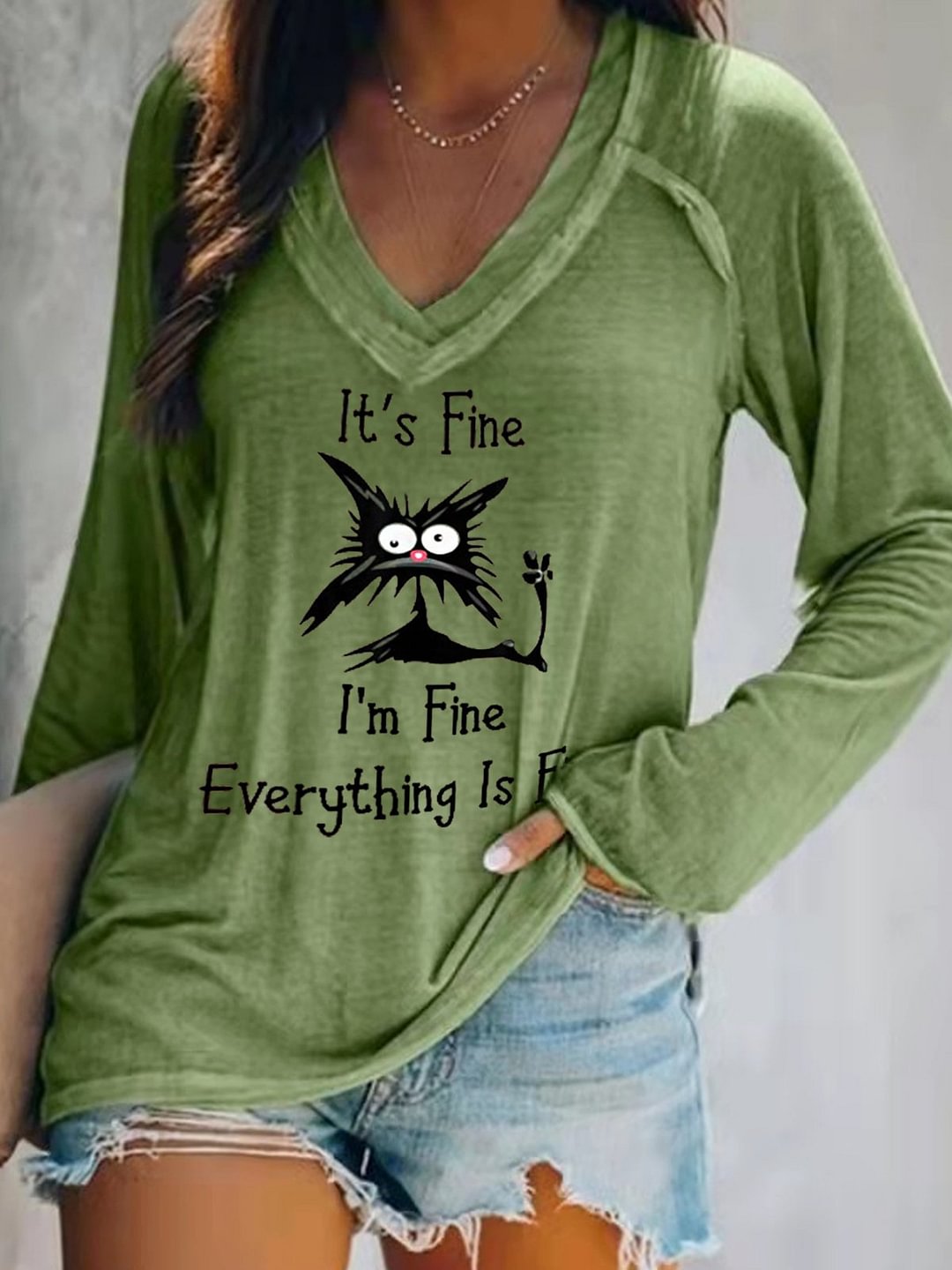 Lilyadress Women's It's Fine I'm Fine Everything Is Fine Funny Cat Long Sleeve T-Shirt