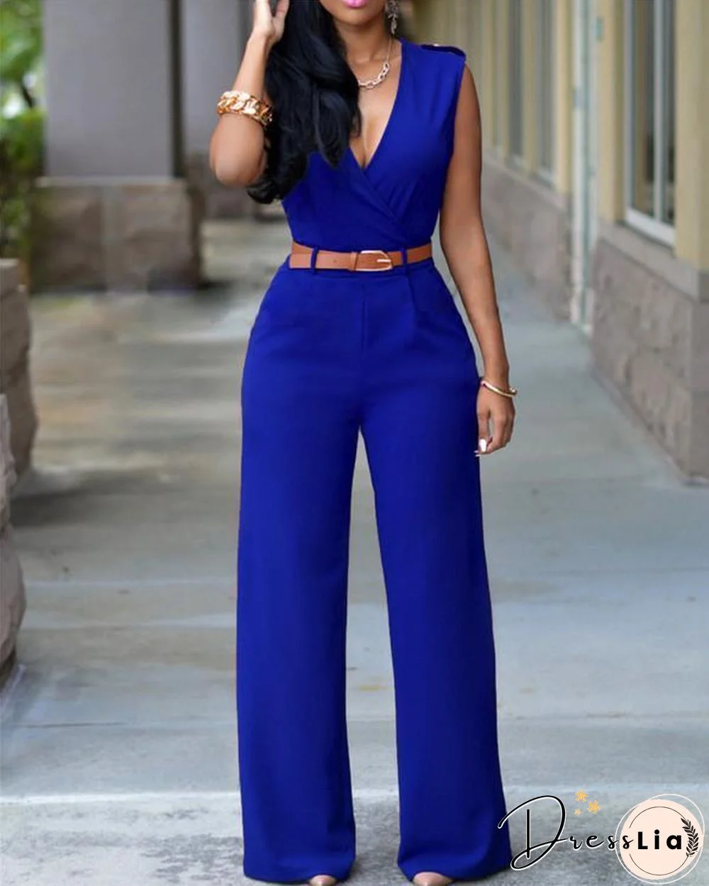 V Neck Solid Casual Short Sleeve Jumpsuits