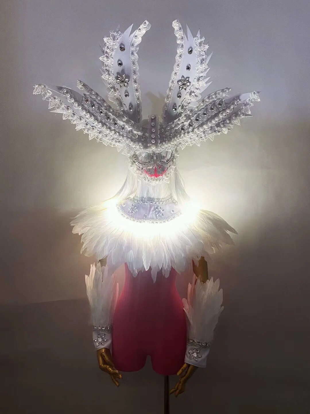 VCSHOES Women Show Costume Full Face Mask Headdress Feather Cape Women Gogo Singer Dancer Stage Performance Wear