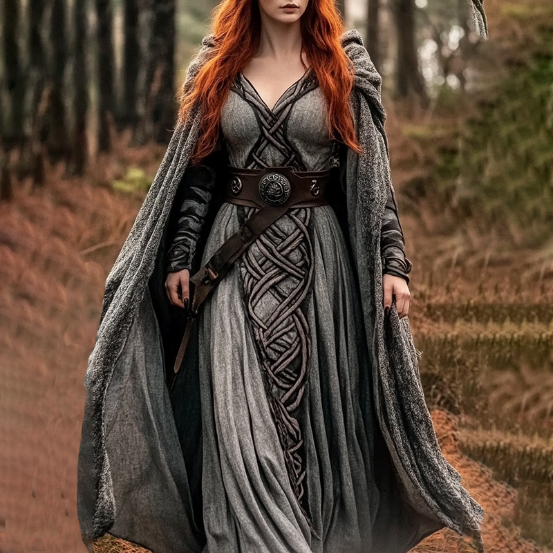 Vintage Viking Tribal Celtic Knot V Neck Midi Dress wearshes