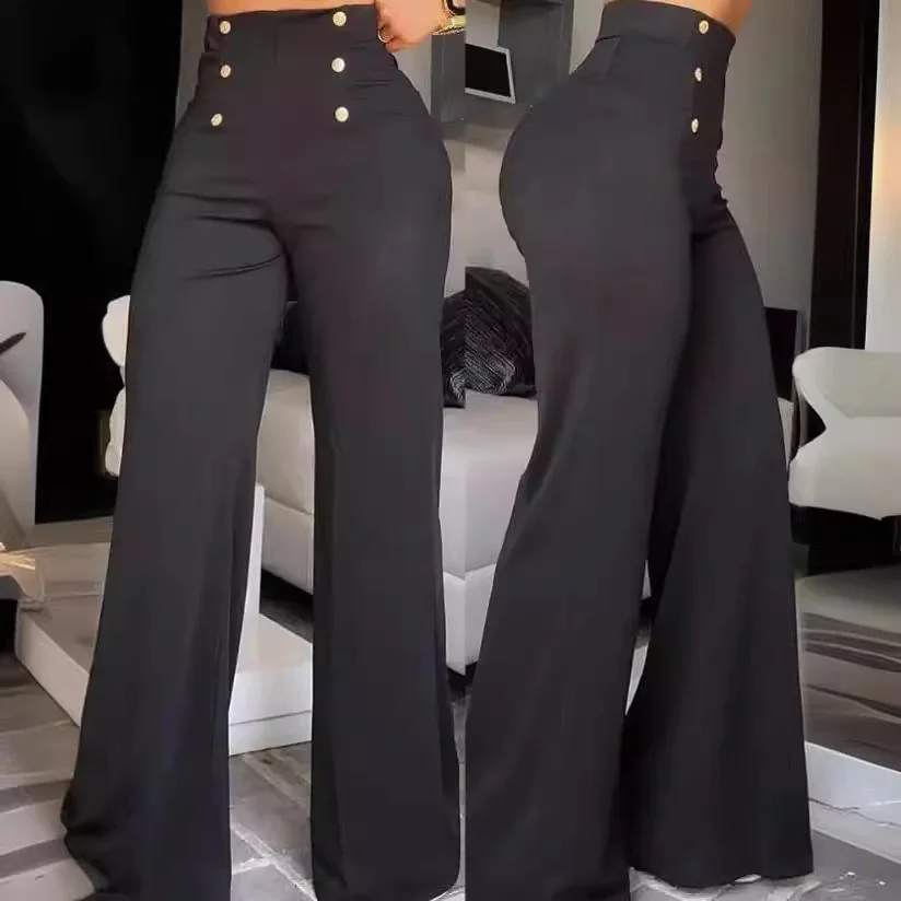 Wongn Wongn Women's Fashion Slim Personality Double Breasted Horn Trousers Can Be Added Color