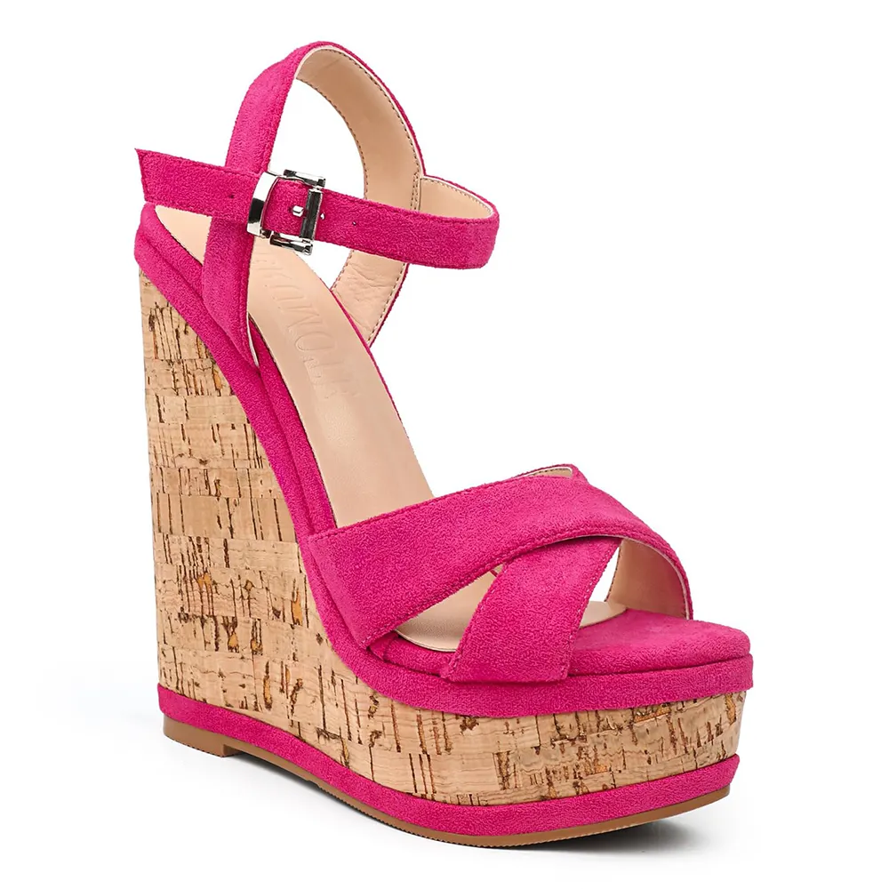 150mm/5.9" Women's Fashion Platform Wedge Sandals Heeled Buckle Shoes For Summer-vocosishoes