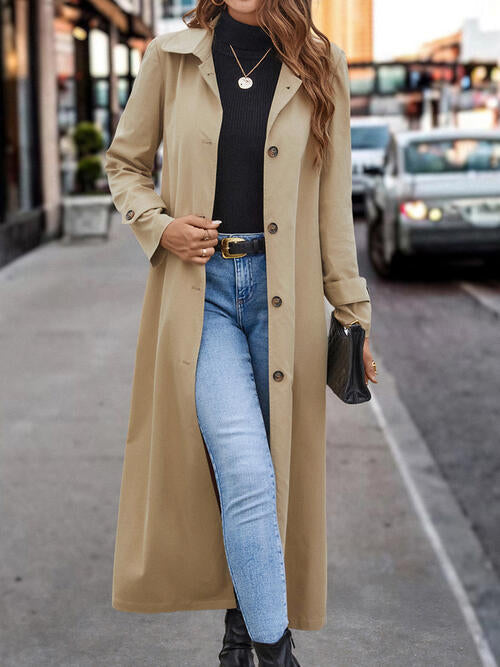 RAROVE-Fall Outfits Women Outwear women's clothing, minimalist style, casual fashion Collared Neck Button Front Trench Coat Lazy style lapel sleeve loop button long windbreaker