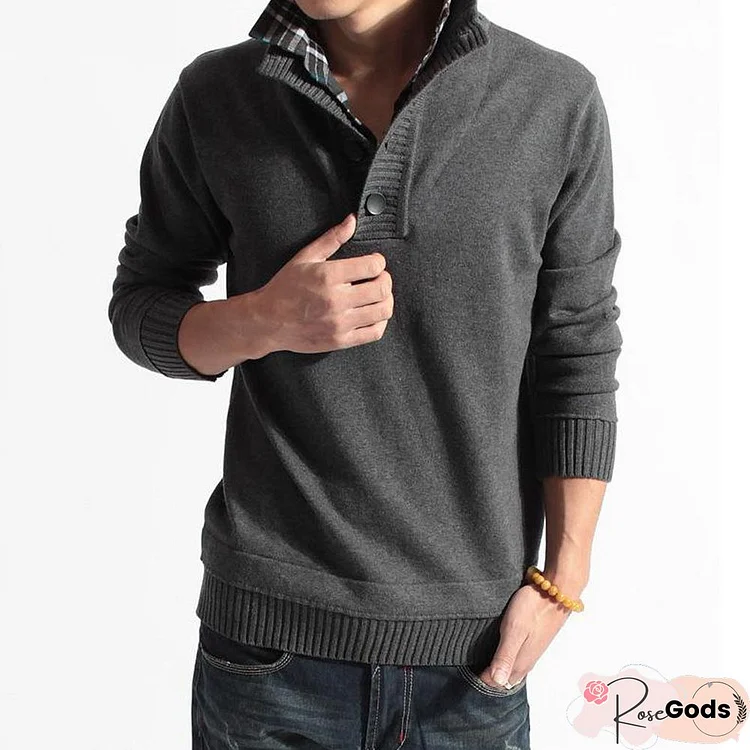 Men's Sweater Stand Collar Solid Color Sweater