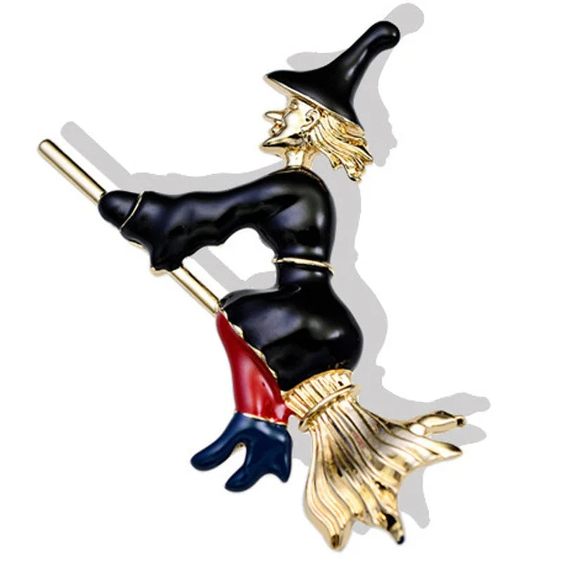 Cartoon Brooch Portrait Witch Brooches Broom Personality Creative Sweater Overcoat Accessories Vintage Classic High Quality Gift