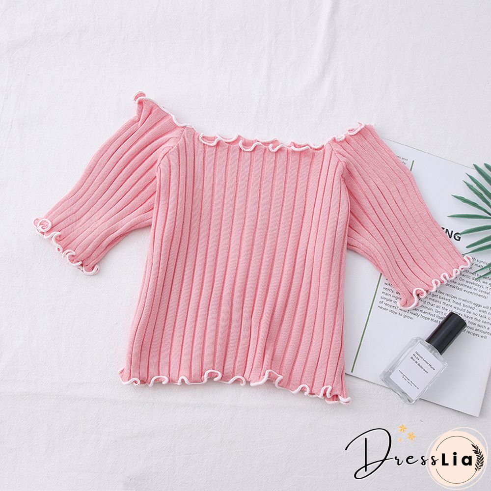 Heliar Women Tees Founce Hem T-Shirts Knitted Candy Crop Tops Short Sleeve T-Shirts For Women Tops Summer
