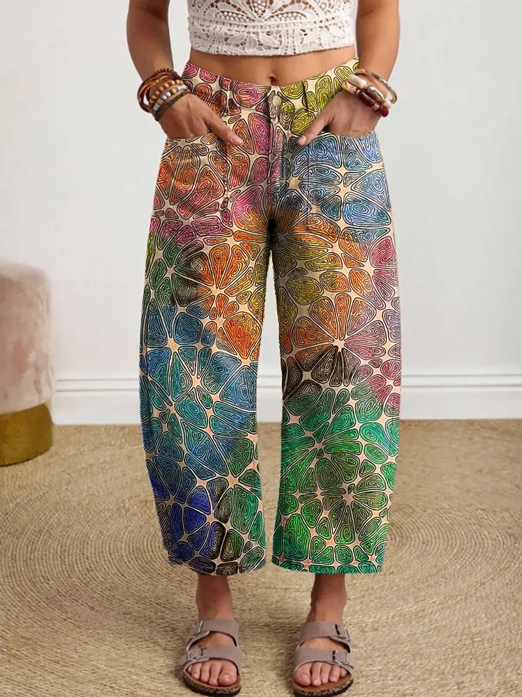 Women's Vintage-patterned Art Print Denim Jeans