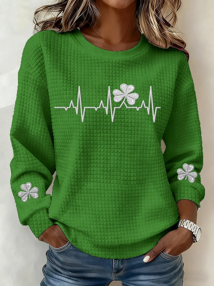 Women's casual St. Patrick's Day shamrock heartbeat style sweatshirt 