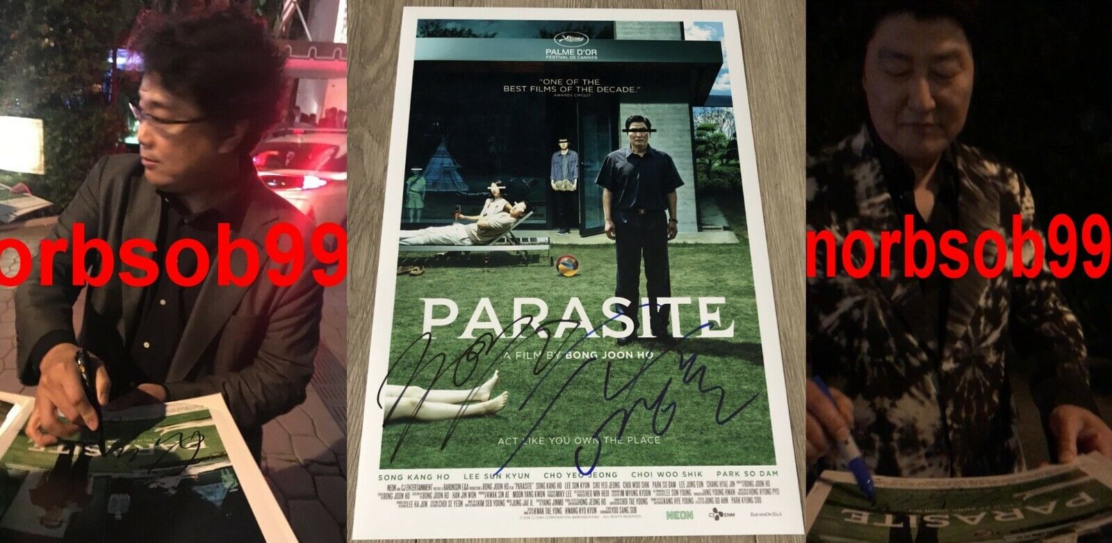 BONG JOON HO & SONG KANG-HO SIGNED AUTOGRAPH PARASITE 12x18 Photo Poster painting w/EXACT PROOF