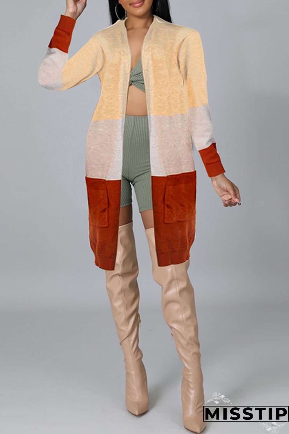 Multicolor Fashion Casual Patchwork Cardigan Outerwear