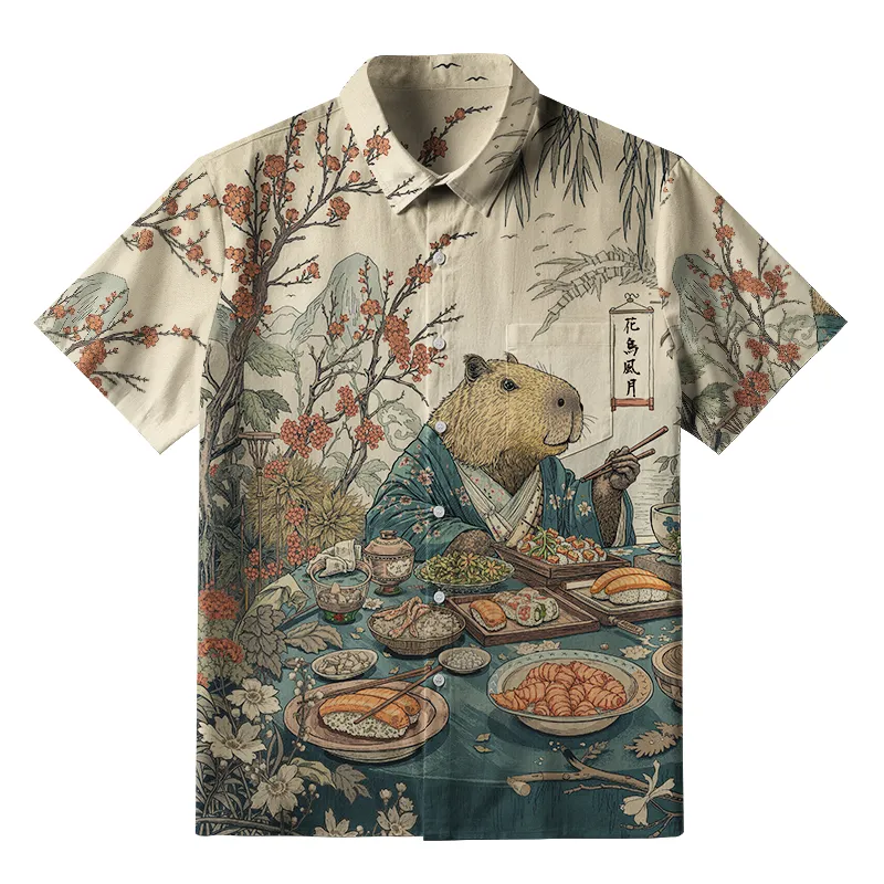 Capybara Enjoying Sushi Feast Button-up Shirt  artssus