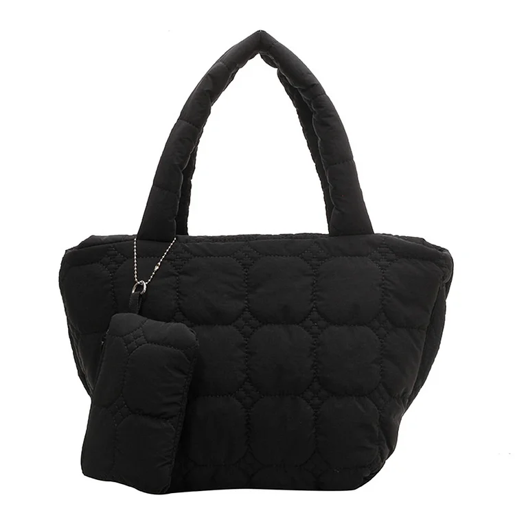 Women Cloud Totebag Large Capacity Puffy Handbag With a Small Hanging Bag(Black)