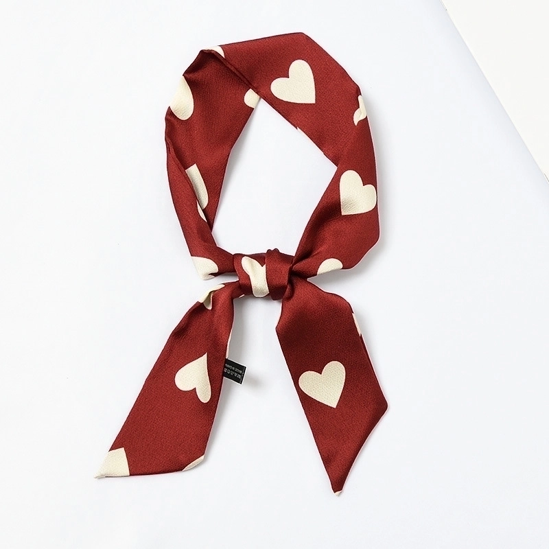 Women’s Sweet Polka Dots Heart Shape Satin Printing Silk Scarves