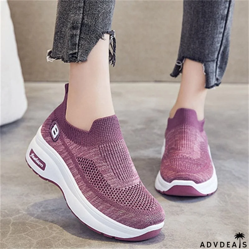 Breathable Solid Color Slip-On Thick-Soled Shoes