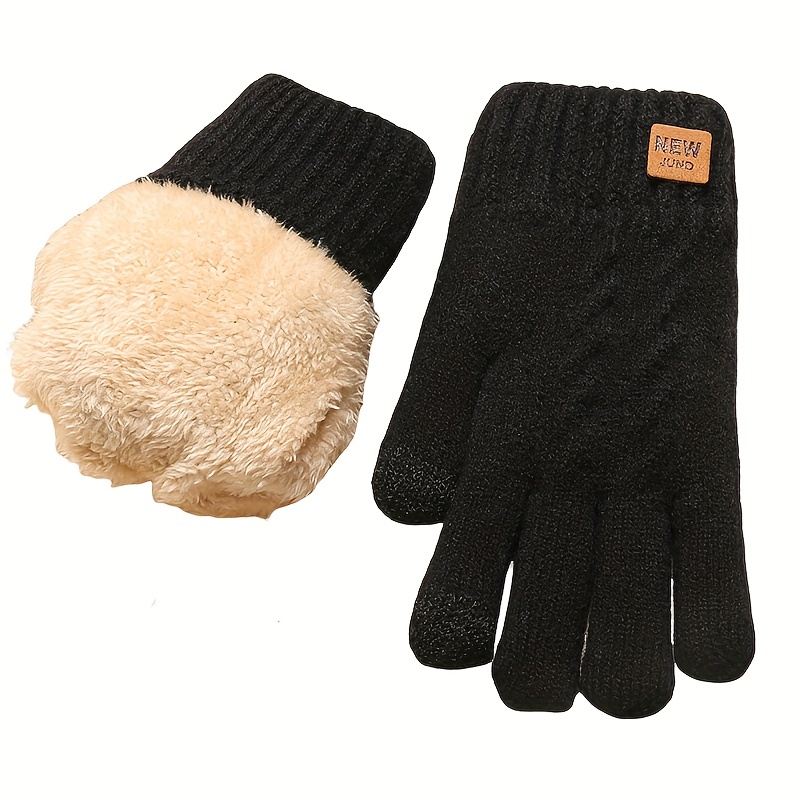 Women's Fleece Thickened Gloves Double-layer Knitted Warm Solid Color Gloves Winter Full Finger Coldproof Gloves