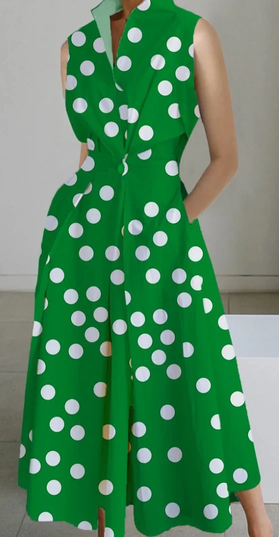 Brownm Summer Commuting Fashion Polka Dot Button Dresses