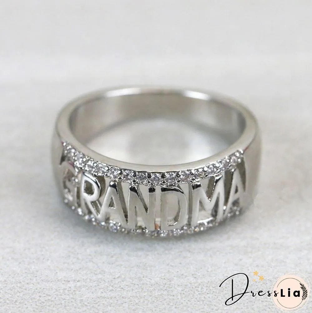 18KRose gold/925silver/18K Gold Grandma Letter Diamond Ring Jewelry Family Birthday Best Gift for Women Band Rings Size 5 6 7 8 9 10