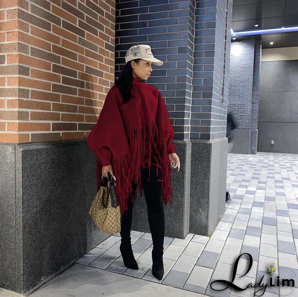 Women Autumn/Winter Premium Deerskin Fleece Fringe Shawl Cape Coat