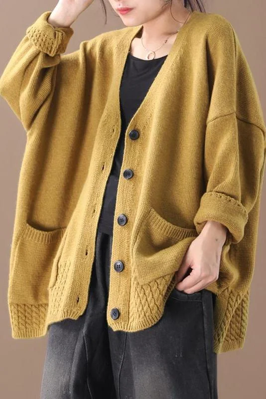 Women Knitted V-neck Cotton Cardigan Sweater Coat
