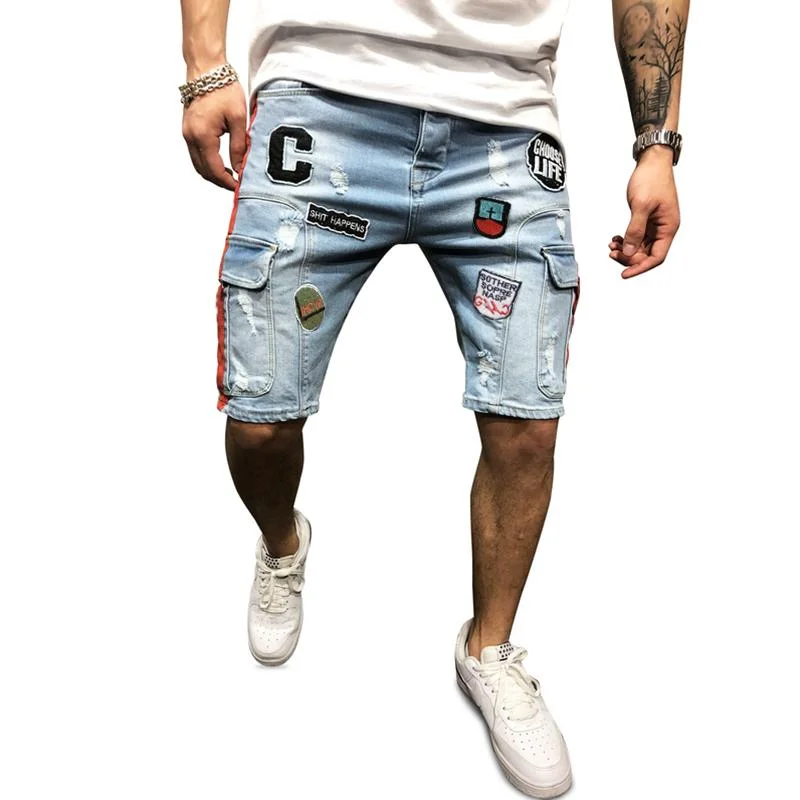 Hip Hop Badge Denim Pants Shorts Jeans