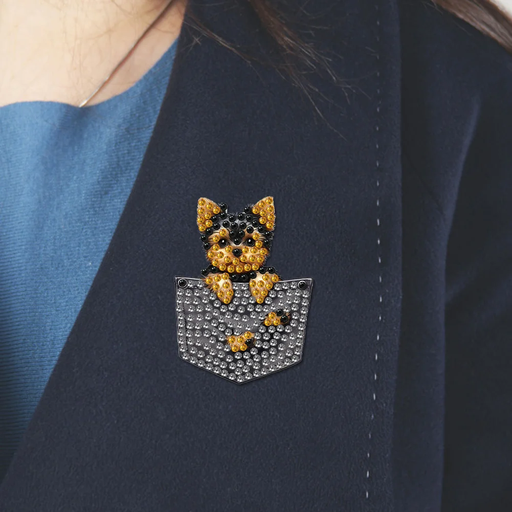 4Pcs DIY Pocket Dog Diamond Painting Brooch DIY Diamond Badge Pins for Art Crafts